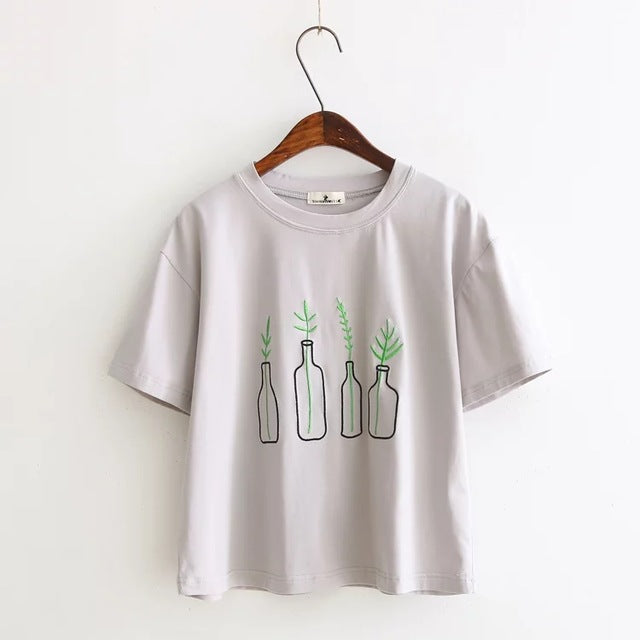 Bottle Plants Embroidery Tee - Trendy Bee Boutique