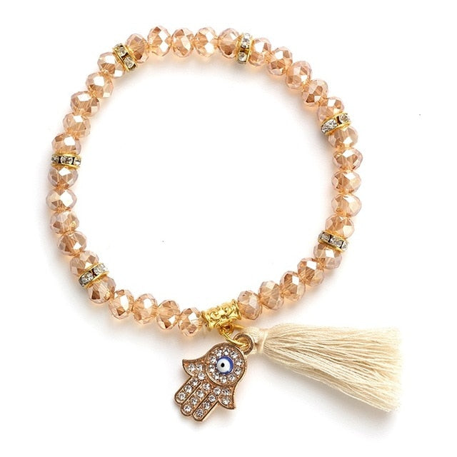 Crystal Evil Eye Tassel Bracelet - Trendy Bee Boutique