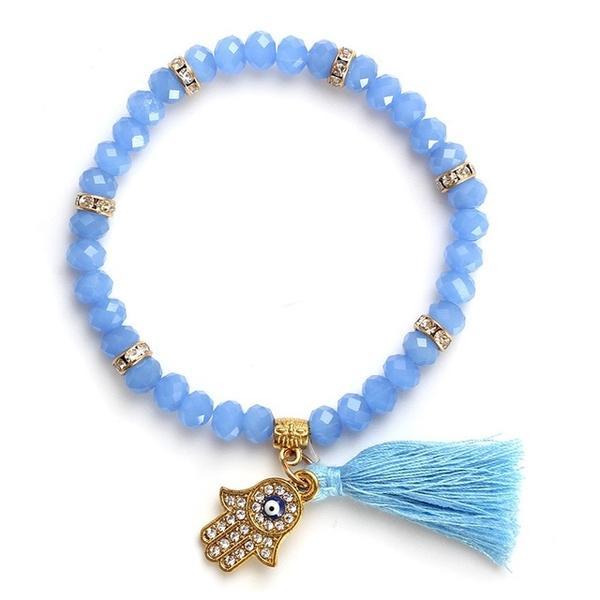 Crystal Evil Eye Tassel Bracelet - Trendy Bee Boutique