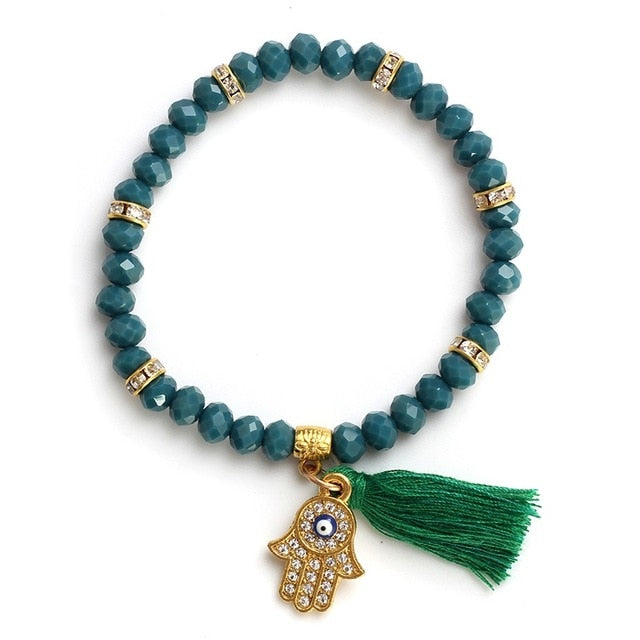 Crystal Evil Eye Tassel Bracelet - Trendy Bee Boutique