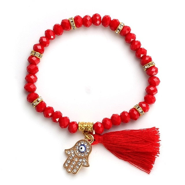 Crystal Evil Eye Tassel Bracelet - Trendy Bee Boutique
