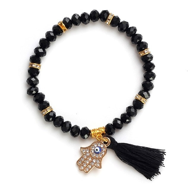 Crystal Evil Eye Tassel Bracelet - Trendy Bee Boutique