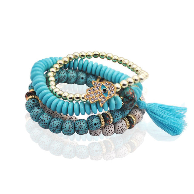 Boho Palm Eyes Bracelet Set - Trendy Bee Boutique
