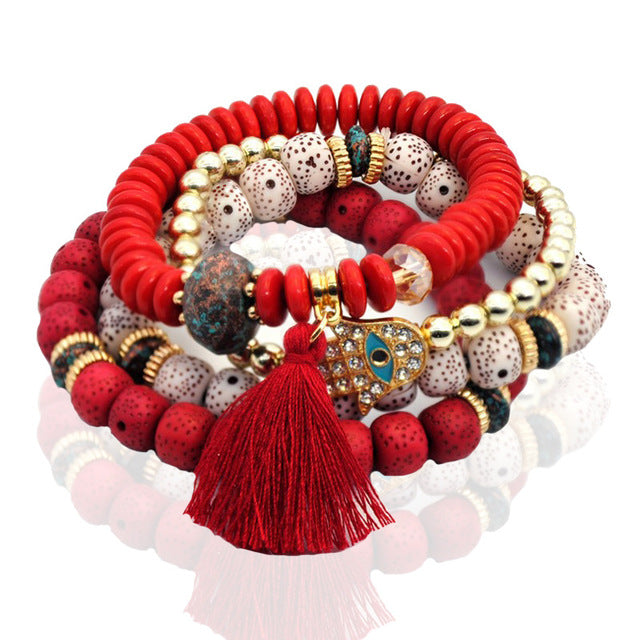 Boho Palm Eyes Bracelet Set - Trendy Bee Boutique