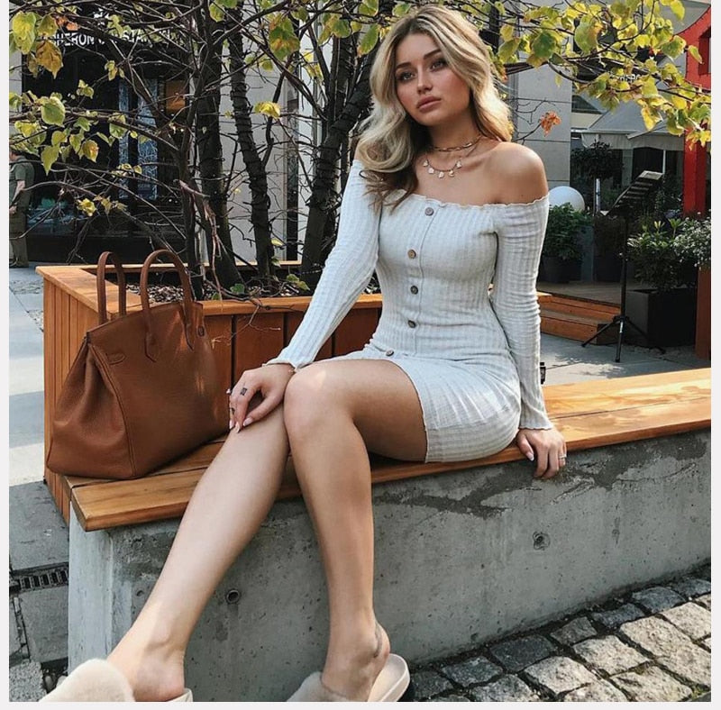 Long Sleeve Knitted Dress - Trendy Bee Boutique