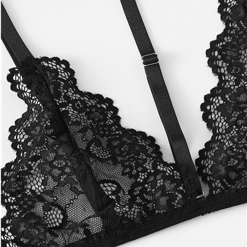 Floral Scalloped Trim Lace Lingerie Set - Trendy Bee Boutique