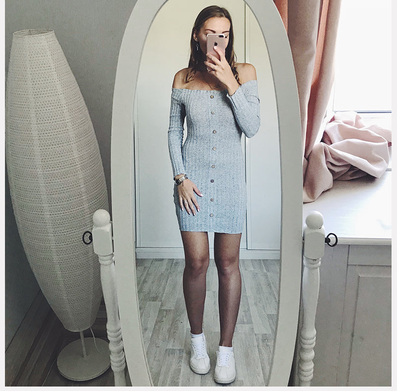 Long Sleeve Knitted Dress - Trendy Bee Boutique