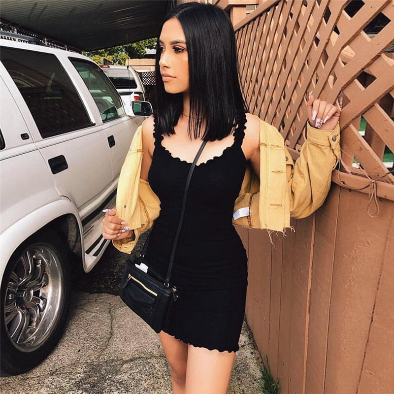 Ruffles Solid Sling Tight Dress - Trendy Bee Boutique