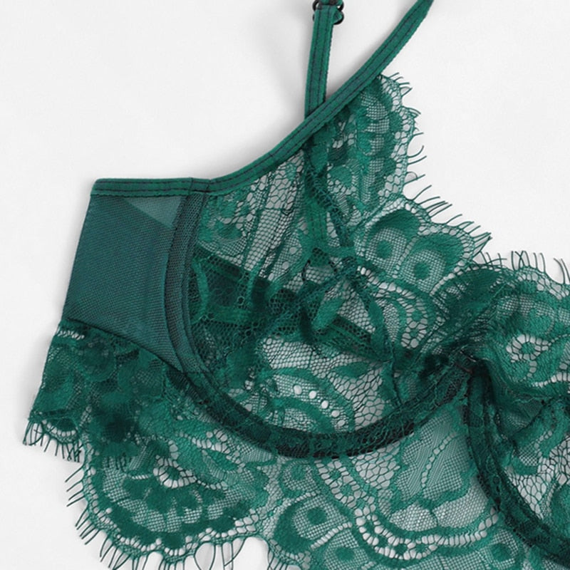 Green Sheer Lace Lingerie Set - Trendy Bee Boutique