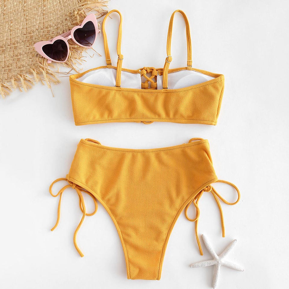 Lace Up High Waisted Bikini Set - Trendy Bee Boutique