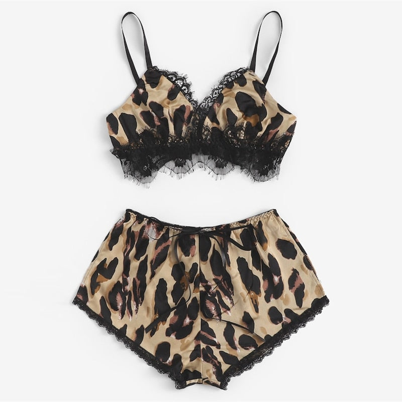 Leopard Print Satin Lingerie Set - Trendy Bee Boutique