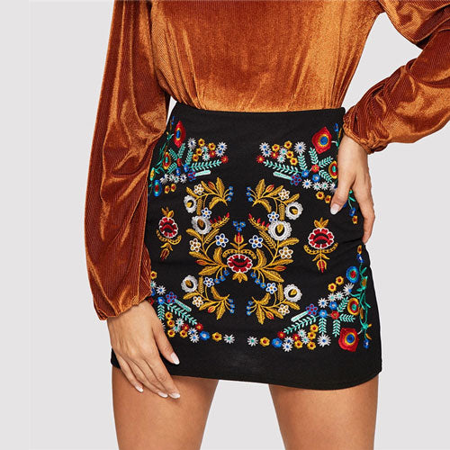 Botanical Embroidered Skirt - Trendy Bee Boutique