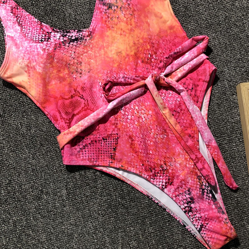 Snake Print Pink Swimsuit - Trendy Bee Boutique