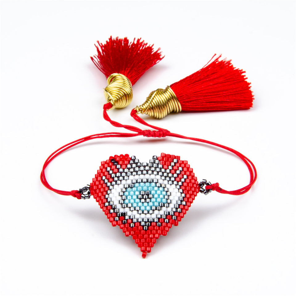 Evil Eye Heart Tassel Bracelet - Trendy Bee Boutique