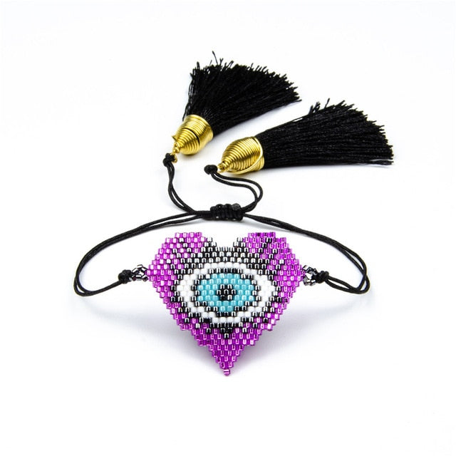 Evil Eye Heart Tassel Bracelet - Trendy Bee Boutique