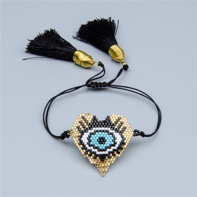 Evil Eye Heart Tassel Bracelet - Trendy Bee Boutique
