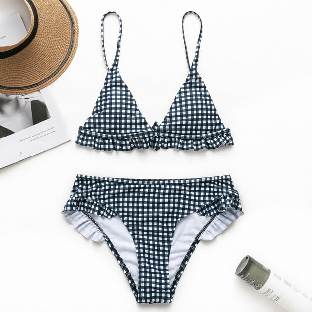 Plaid Ruffles Bikini Set - Trendy Bee Boutique