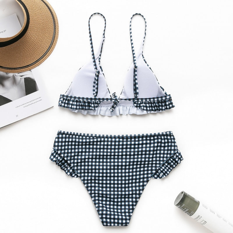 Plaid Ruffles Bikini Set - Trendy Bee Boutique