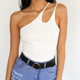 One Shoulder Hollow Out Bandage Crop Top - Trendy Bee Boutique
