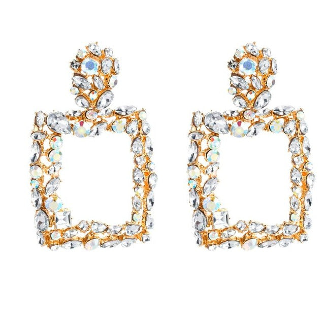 Large Square Rhinestone Earrings - Trendy Bee Boutique