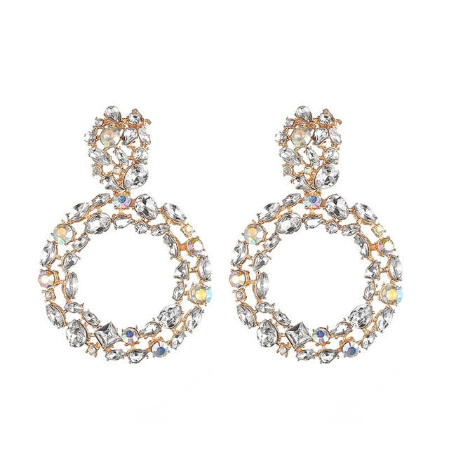 Large Circle Rhinestone Earrings - Trendy Bee Boutique