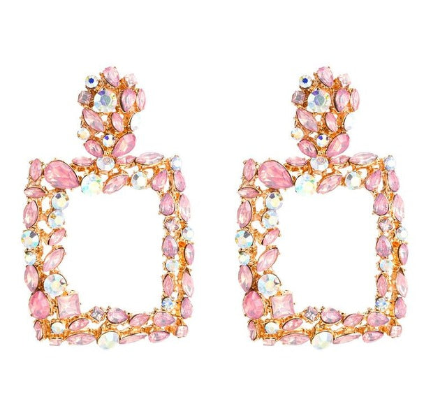 Large Square Rhinestone Earrings - Trendy Bee Boutique