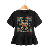 Botanical Embroidered Flounce Hem Top - Trendy Bee Boutique