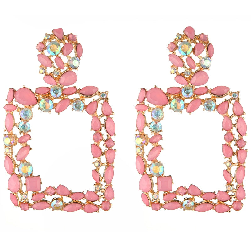 Large Square Rhinestone Earrings - Trendy Bee Boutique