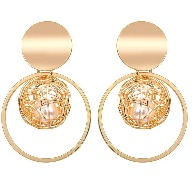 Gold Dangle Earring With Pearl - Trendy Bee Boutique