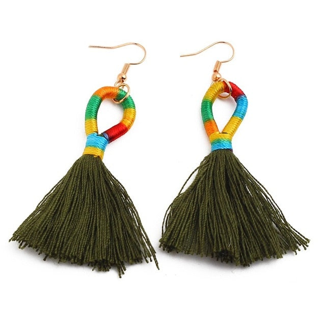 Boho Rainbow Silk Tassel Earring - Trendy Bee Boutique