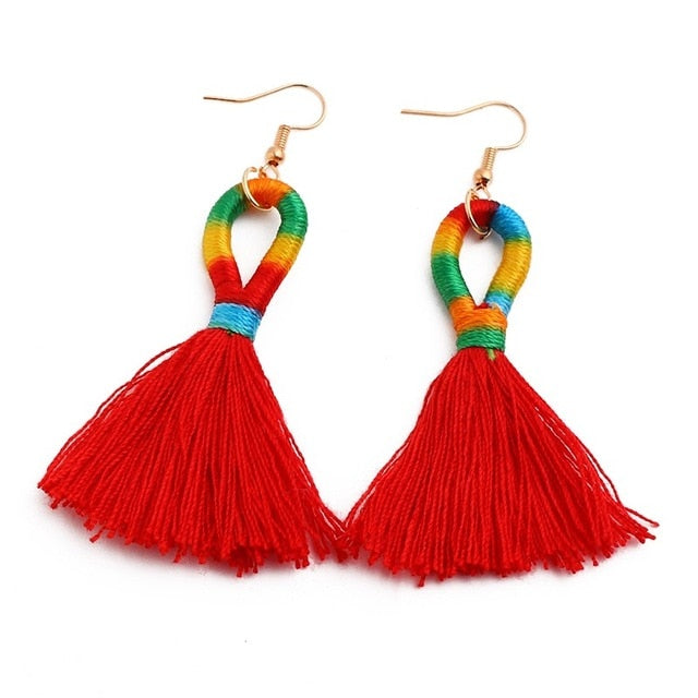 Boho Rainbow Silk Tassel Earring - Trendy Bee Boutique