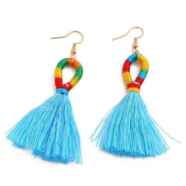 Boho Rainbow Silk Tassel Earring - Trendy Bee Boutique