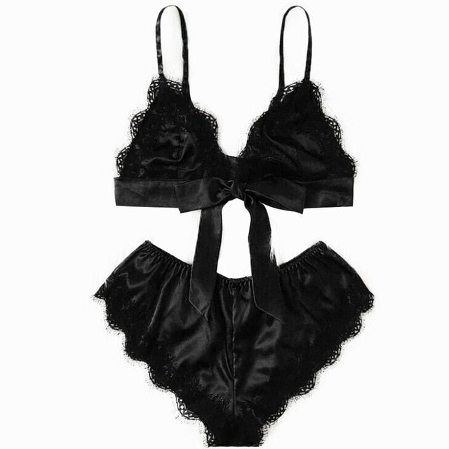 Bow Satin Lace Lingerie Set - Trendy Bee Boutique