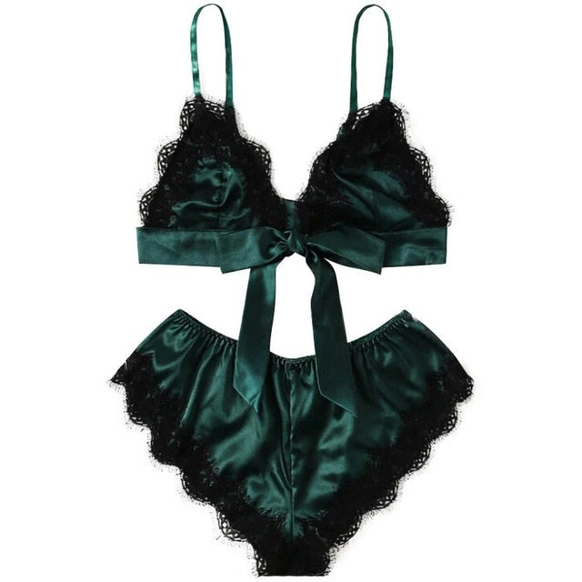 Bow Satin Lace Lingerie Set - Trendy Bee Boutique