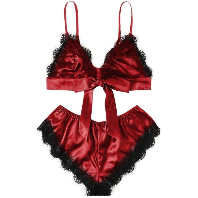 Bow Satin Lace Lingerie Set - Trendy Bee Boutique
