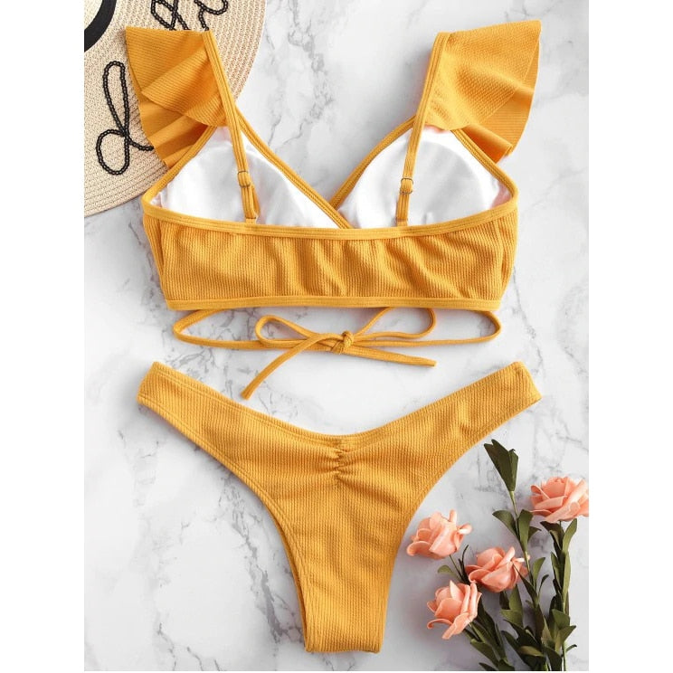 Halter Ruffle Bikini Set - Trendy Bee Boutique