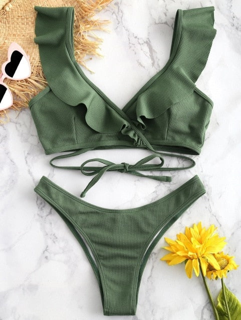 Halter Ruffle Bikini Set - Trendy Bee Boutique