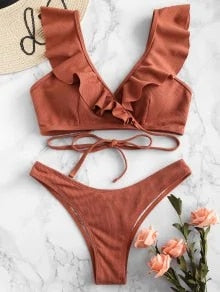 Halter Ruffle Bikini Set - Trendy Bee Boutique