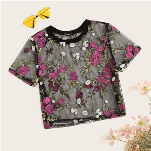 Boho Multicolor Floral Embroidery Crop Top - Trendy Bee Boutique