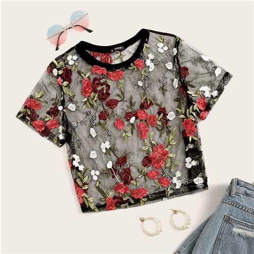 Boho Multicolor Floral Embroidery Crop Top - Trendy Bee Boutique